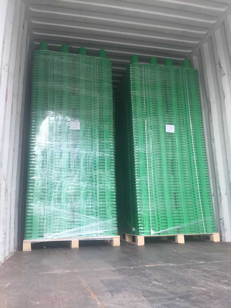 Pallets in a 40ft or 40'HQ container, for our rainwater Modular Tank